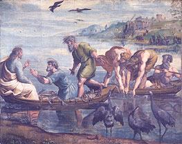 Raphael, The Miraculous Draught of Fishes, 1515-16 Bodycolour on paper mounted onto canvas (tapestry cartoon),  302 x 309cm V&A Images/The Royal Collection